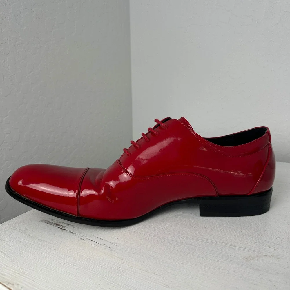 Stacy Adams Oxford Mens 14M 24998-600 Red Cap Toe Patent Finish Dress Shoes